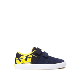 Supra Kids STACKS II VULC VELCRO Navy/Yellow/white Low Top Shoes | CA-13295